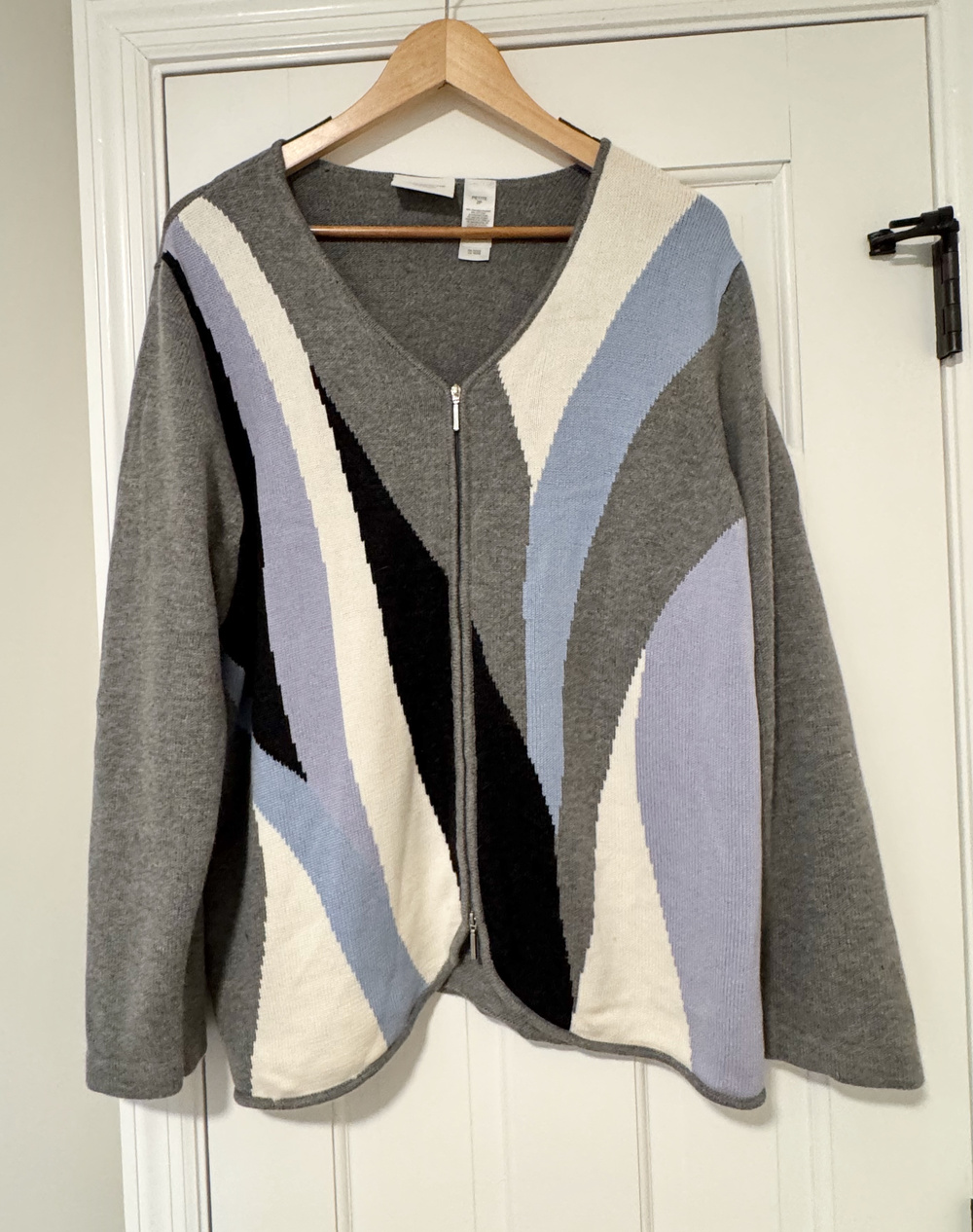 Vintage Liz Claiborne 2X Petite Gray L/S Sweater Angora 2P Abstract Full Zip Y2K